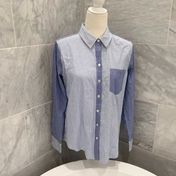 Vineyard Vines Blue White Stripe Mix Cotton Button Up Shirt Size 6 Preppy Classi - Picture 3 of 11